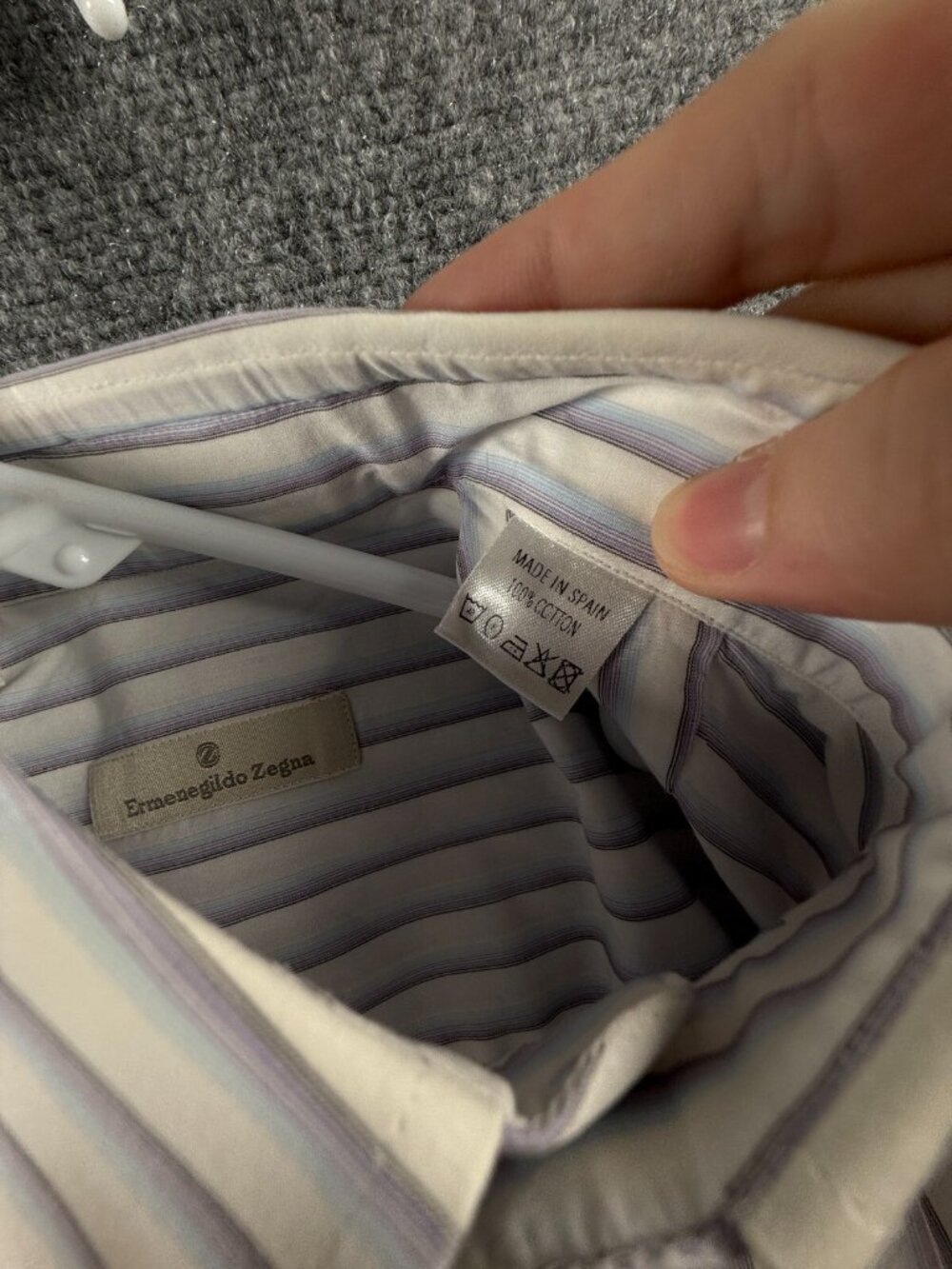 Ermenegildo Zegna 15.5 Long Sleeve Button Up Shirt Men Striped Blue Purple - Picture 12 of 16